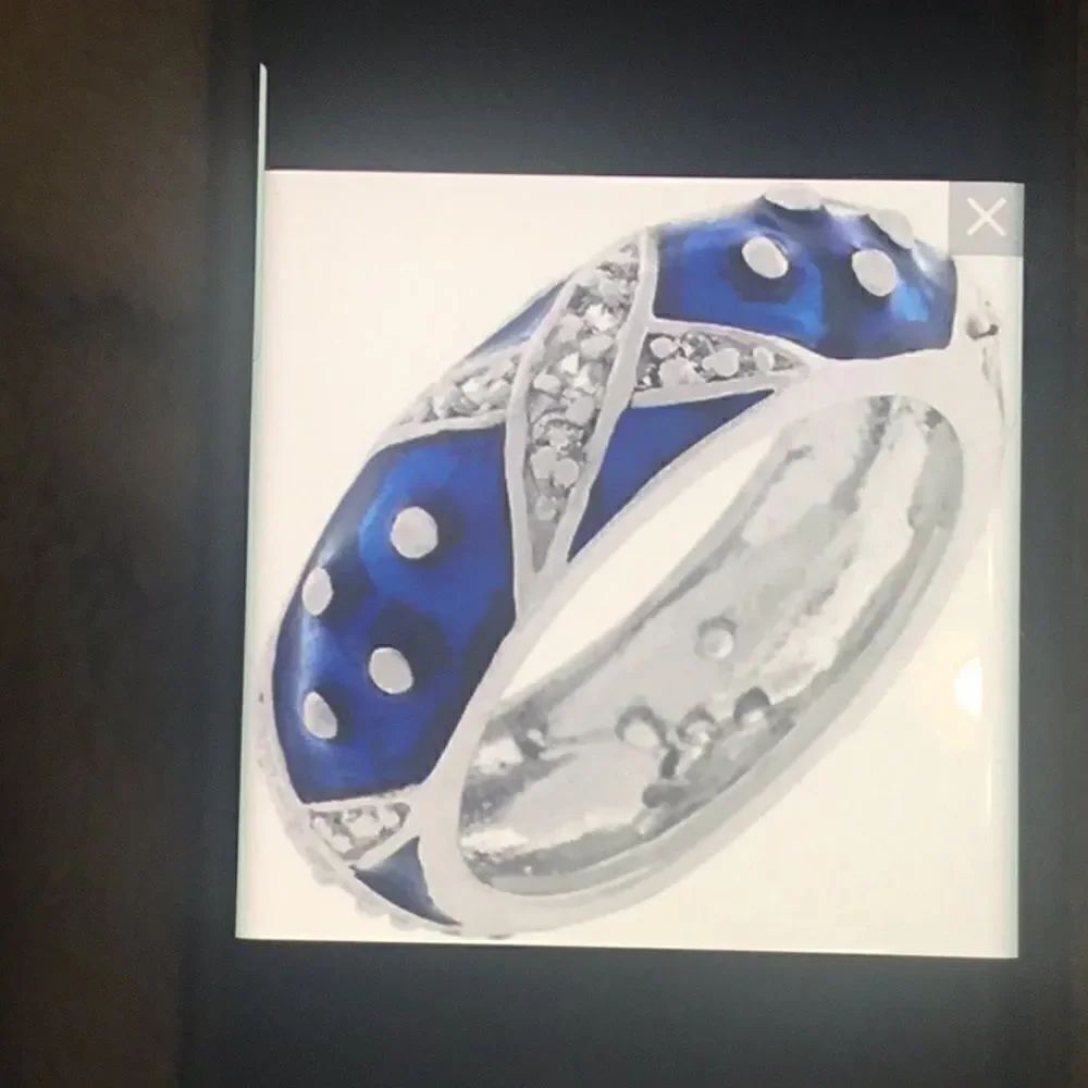 New Blue Enamel & CZ “X” Design Stack Band Ring - Picture 2 of 5